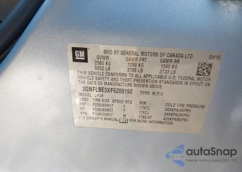 2015 Chevrolet Equinox 1Lt z USA, uszkodzony, nr VIN 2GNFLBE3XF6268190